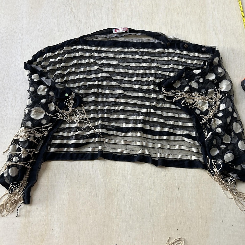 Kokomo Unlimited Blouse Womens One Size Black Striped Fringe Kimono Boho